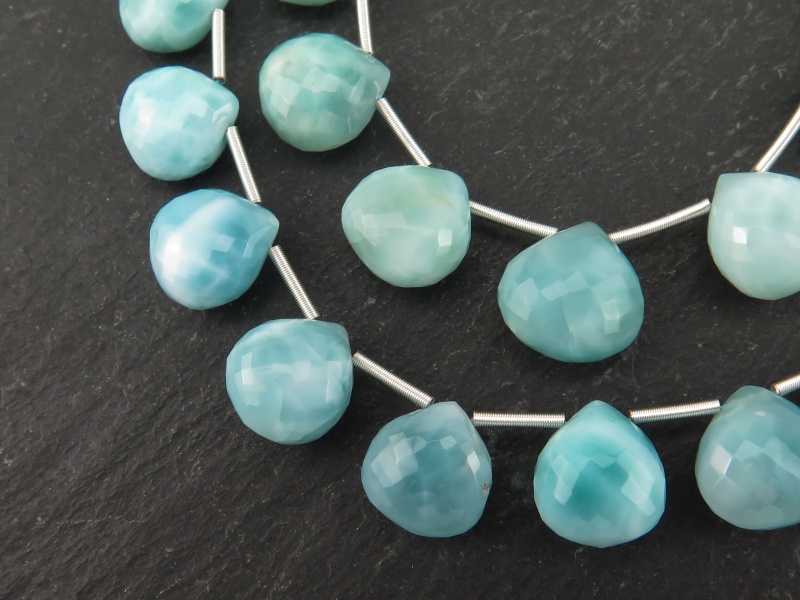 AA+ Larimar Faceted Heart Briolettes 9.5-10.5mm (11)